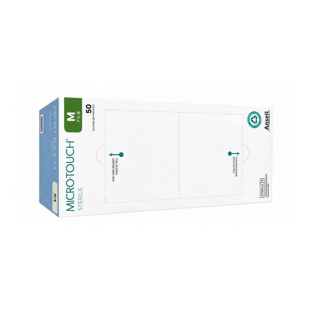 Witte Ansell Micro-Touch steriele latex onderzoekshandschoenen, doos met 25 paar