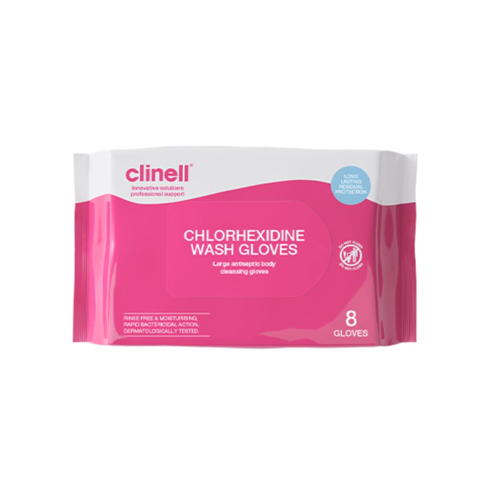 Clinell chloorhexidine washandschoenen, set van 8 handschoenen