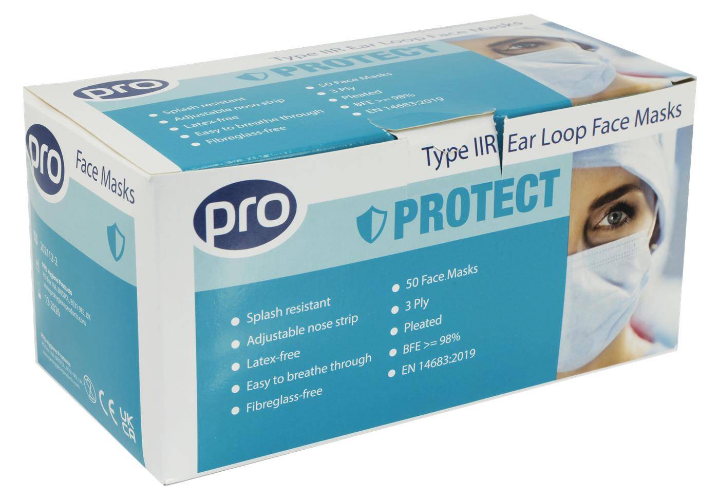 PRO Type IIR oorlus-gezichtsmasker, vloeistofbestendig, verpakking van 50 stuks