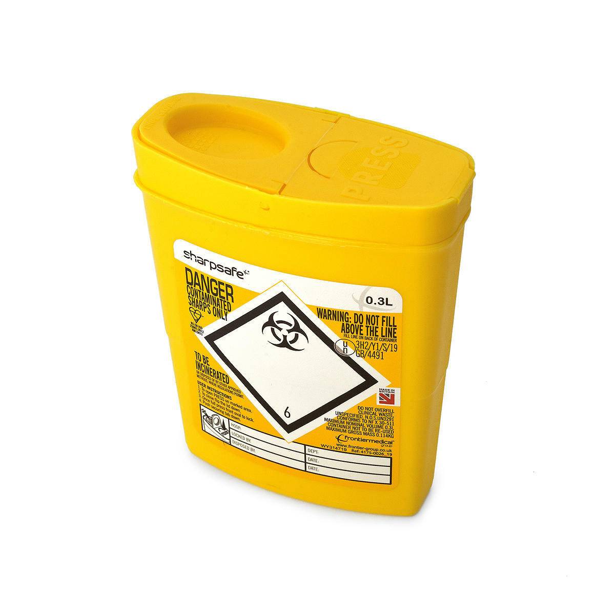 0,3 liter Sharpsafe Gele Afvalcontainer voor scherpe voorwerpen