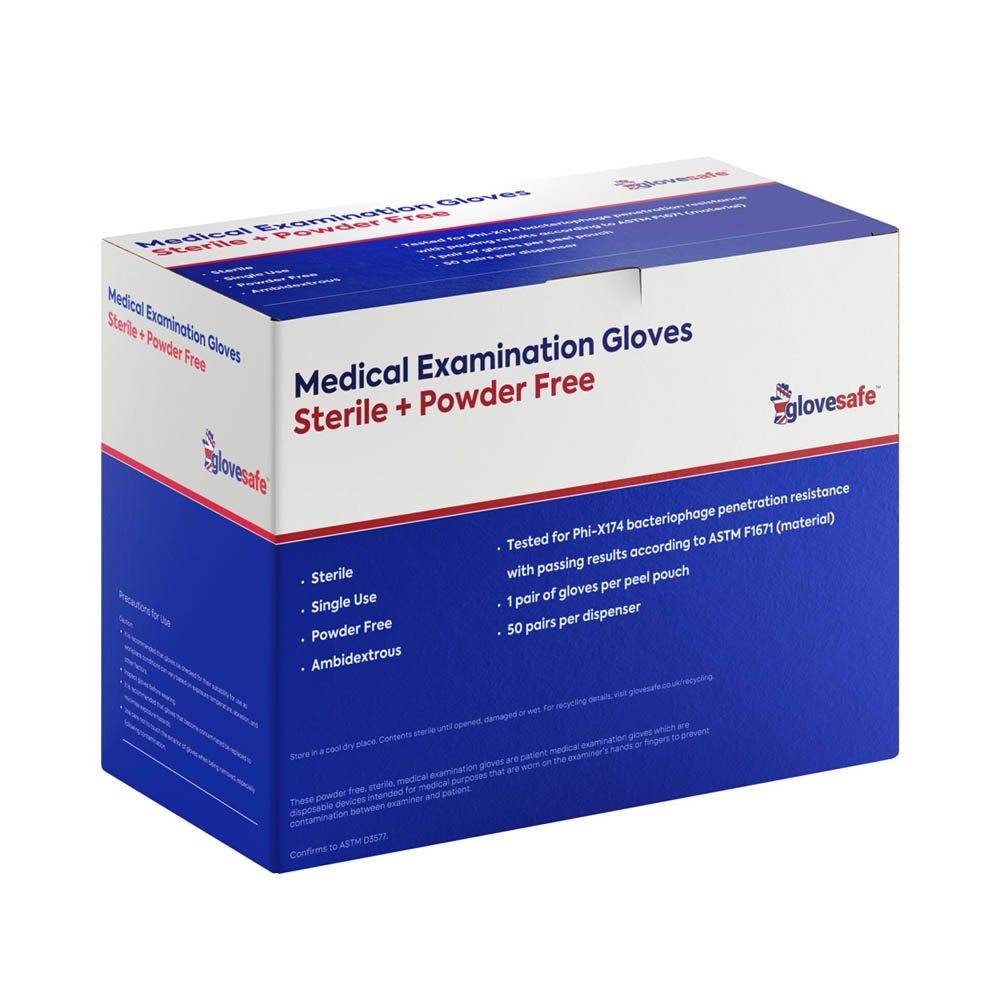 GloveSafe steriele blauwe nitril onderzoekshandschoenen, doos van 50
