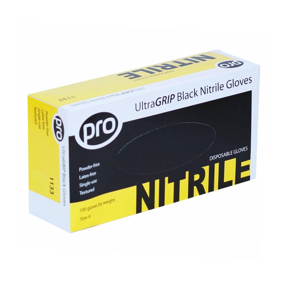 PRO UltraGRIP zwarte nitrilhandschoenen, doos van 100