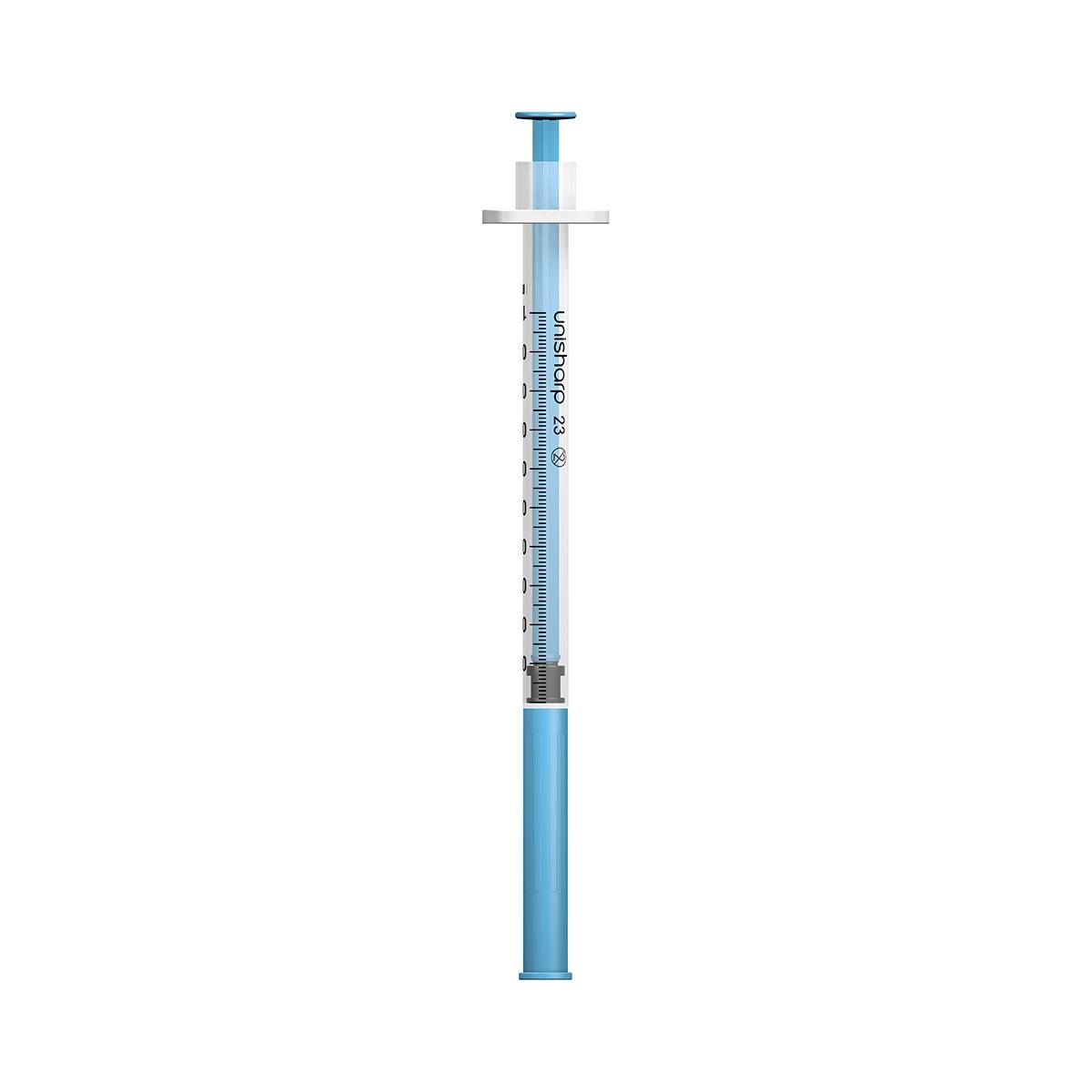 1ml 23G 25mm 1 inch Unisharp spuit met vaste blauwe naald u100