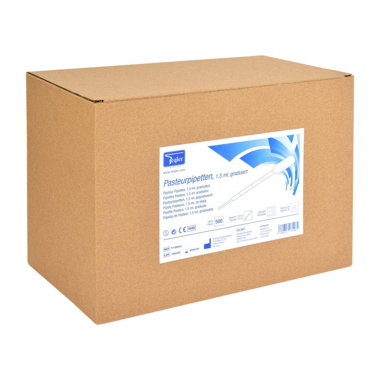 Pasteurpipetten van polyethyleen, 1,5 ml, doos van 500