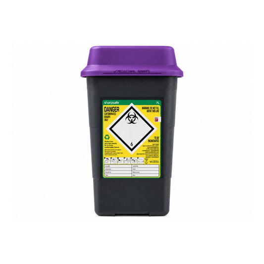 7L brede Sharpsafe-gerecyclede naaldencontainer met paars deksel