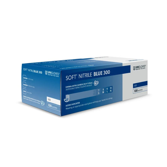 Zachte blauwe nitrilhandschoenen, 300 stuks, poedervrij