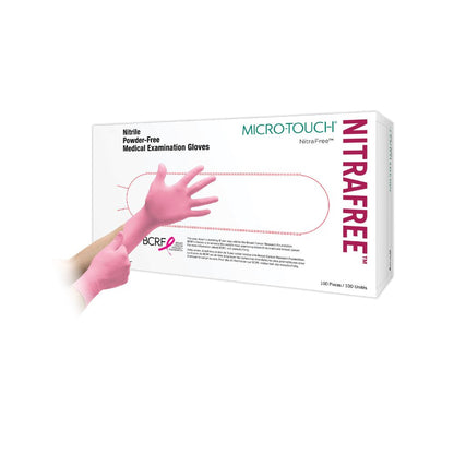 Roze Ansell Micro-Touch NitraFree nitril onderzoekshandschoenen, doos van 100