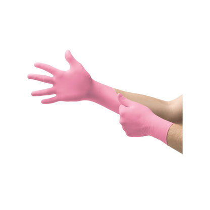 Roze Ansell Micro-Touch NitraFree nitril onderzoekshandschoenen, doos van 100