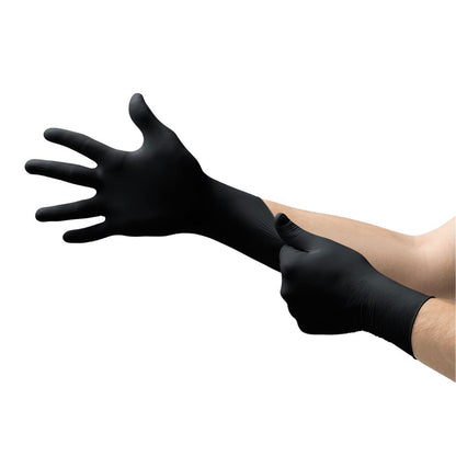 Zwarte Ansell Microflex MidKnight Touch nitril-onderzoekshandschoenen, doos van 100