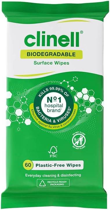 Clinell universele biologisch afbreekbare oppervlaktedoekjes, 60 stuks