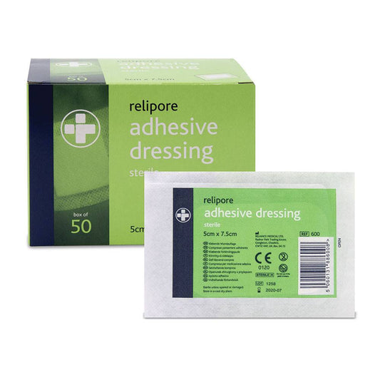 5 cm x 7,5 cm Relipore zelfklevende verbandpads, 50 stuks