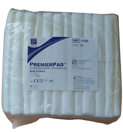 PremierPad niet-steriele wondverbandpads, 20 cm x 40 cm, verpakking van 12 stuks