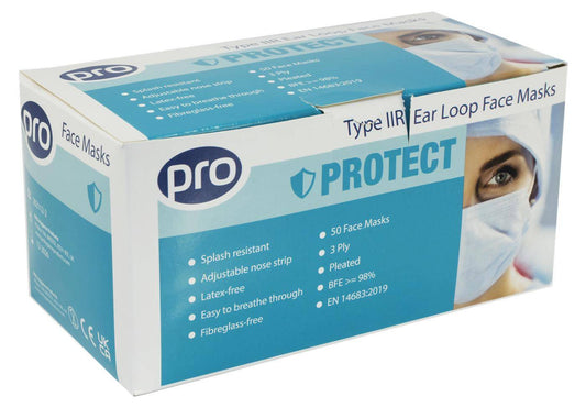 PRO Type IIR oorlus-gezichtsmasker, vloeistofbestendig, verpakking van 50 stuks