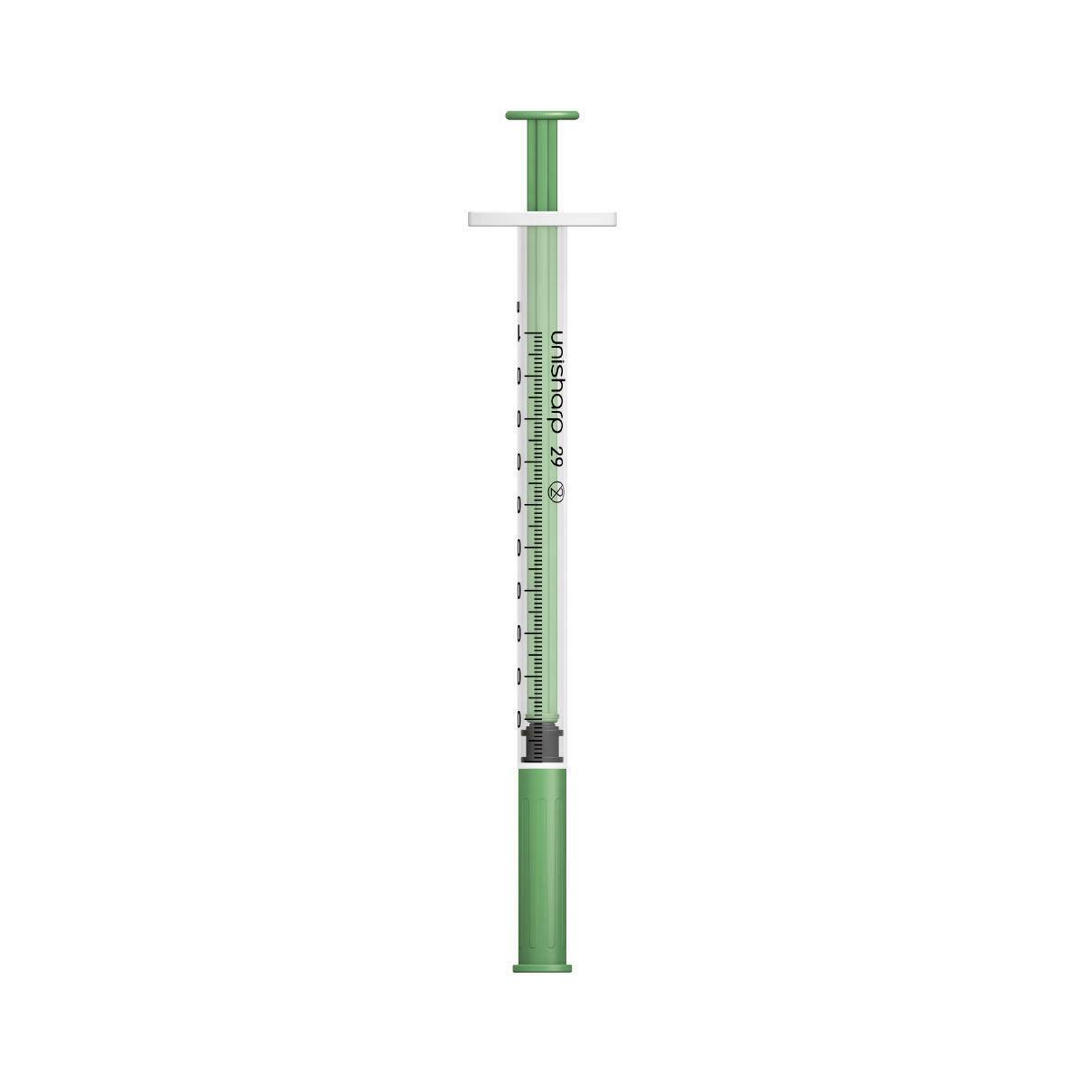 1 ml 0,5 inch 29 g groene unisharp spuit en naald u100