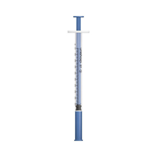 1 ml 0,5 inch 27 g blauwe Unisharp spuit en naald u100