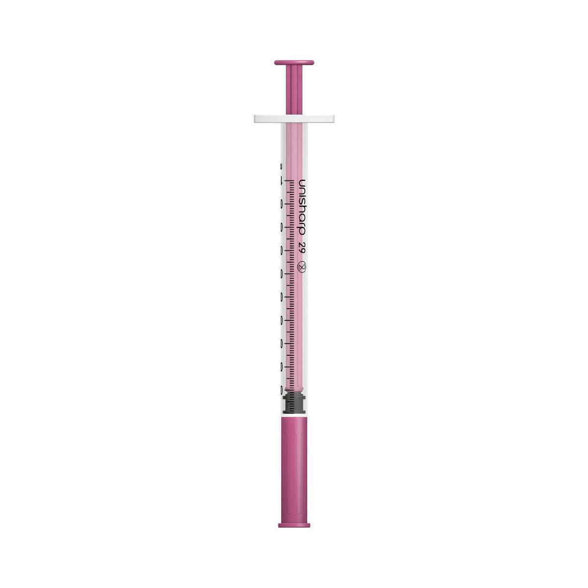 1 ml 0,5 inch 29 g roze Unisharp spuit en naald u100