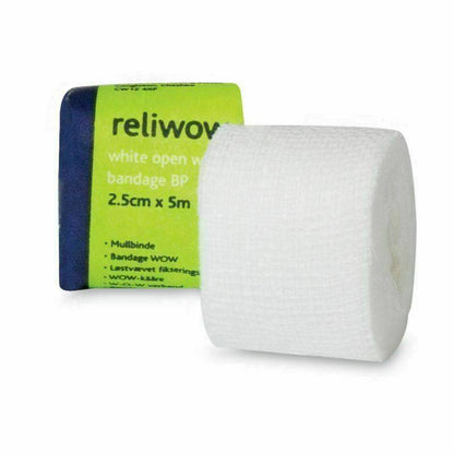 WOW Bandages 7.5cm x 5m White Open Wove 08-1425 UKMEDI.CO.UK