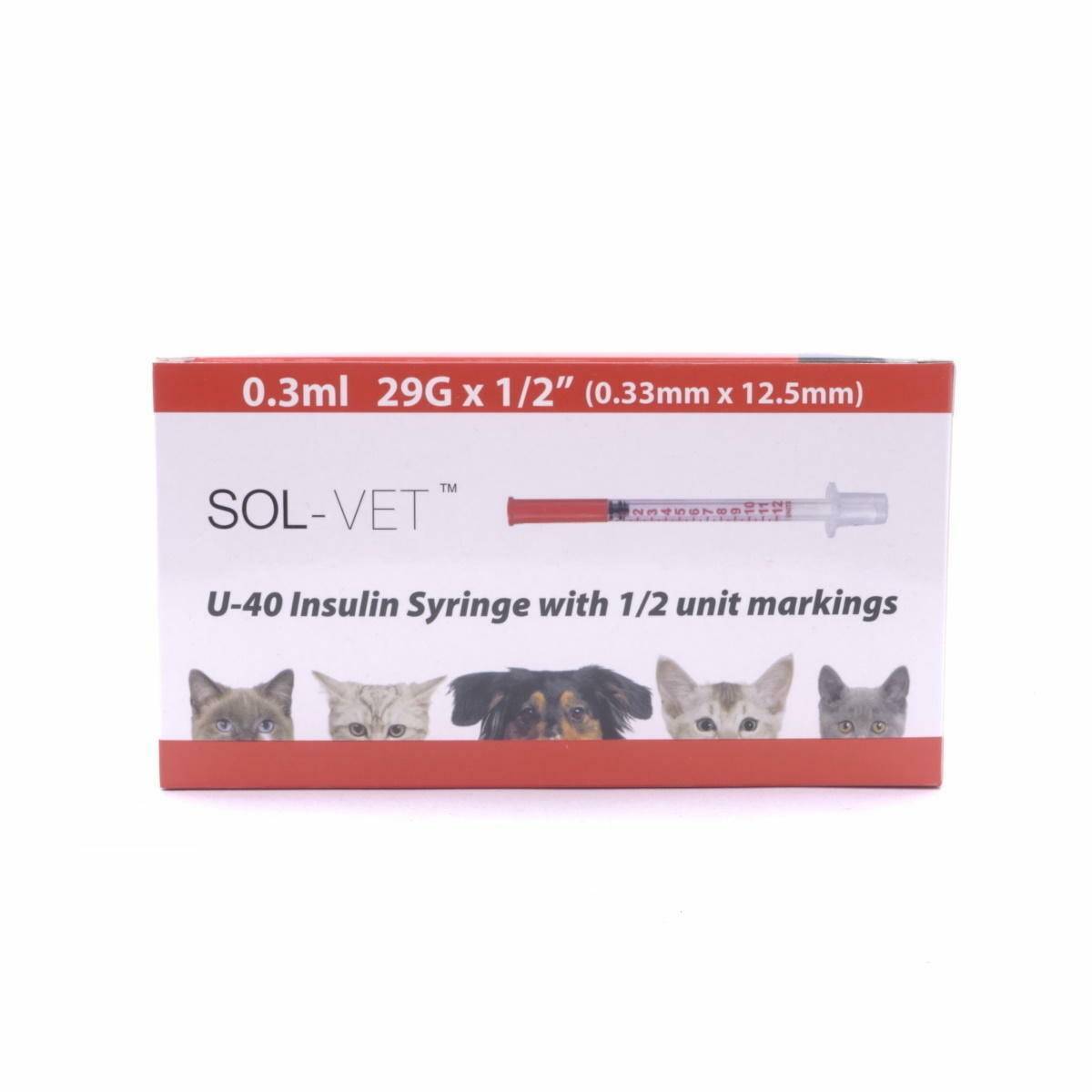 Sol-Vet 0,3 ml 29 g 0,5 inch U40-spuit met vaste naald