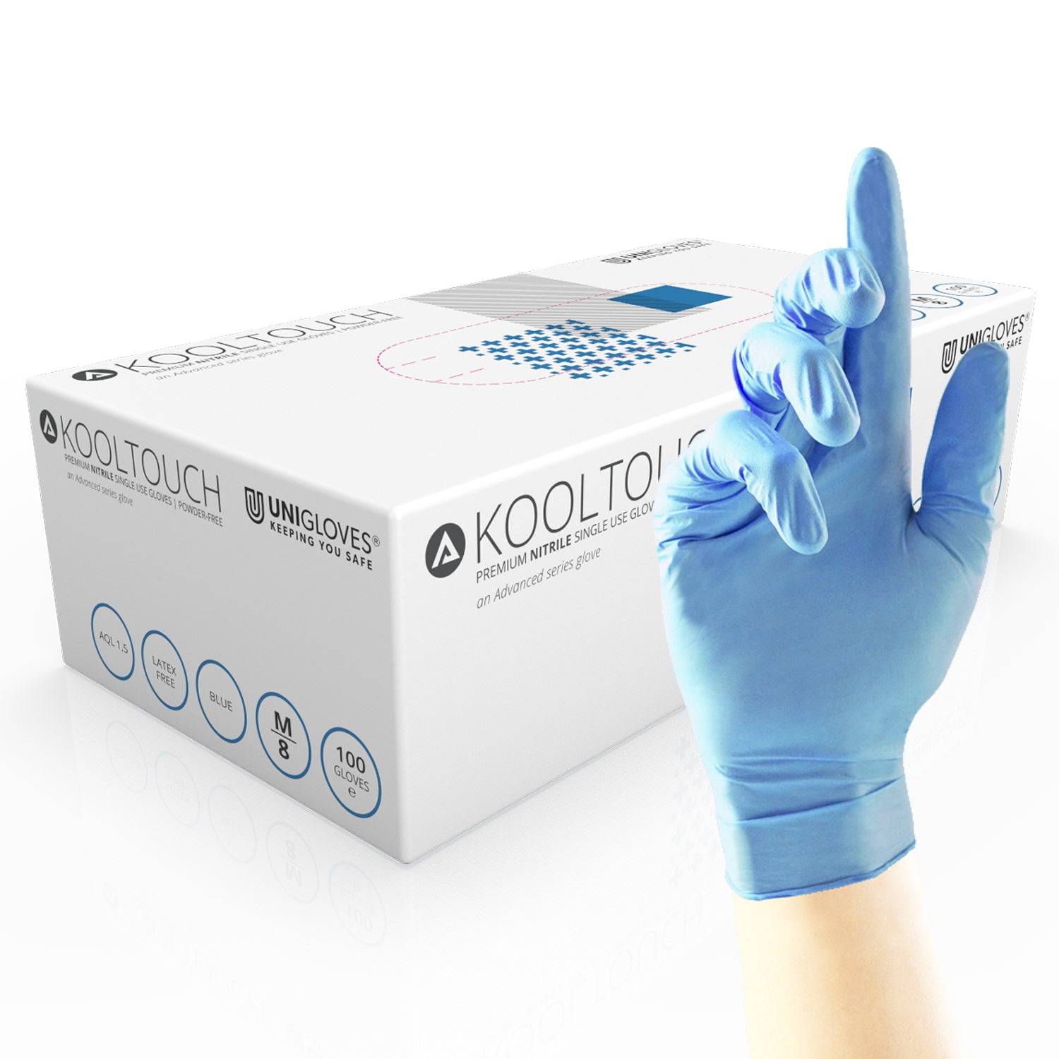 Unigloves Kooltouch Blue Medical Grade Nitrile Gloves - UKMEDI - UK MEDICAL SUPPLIES