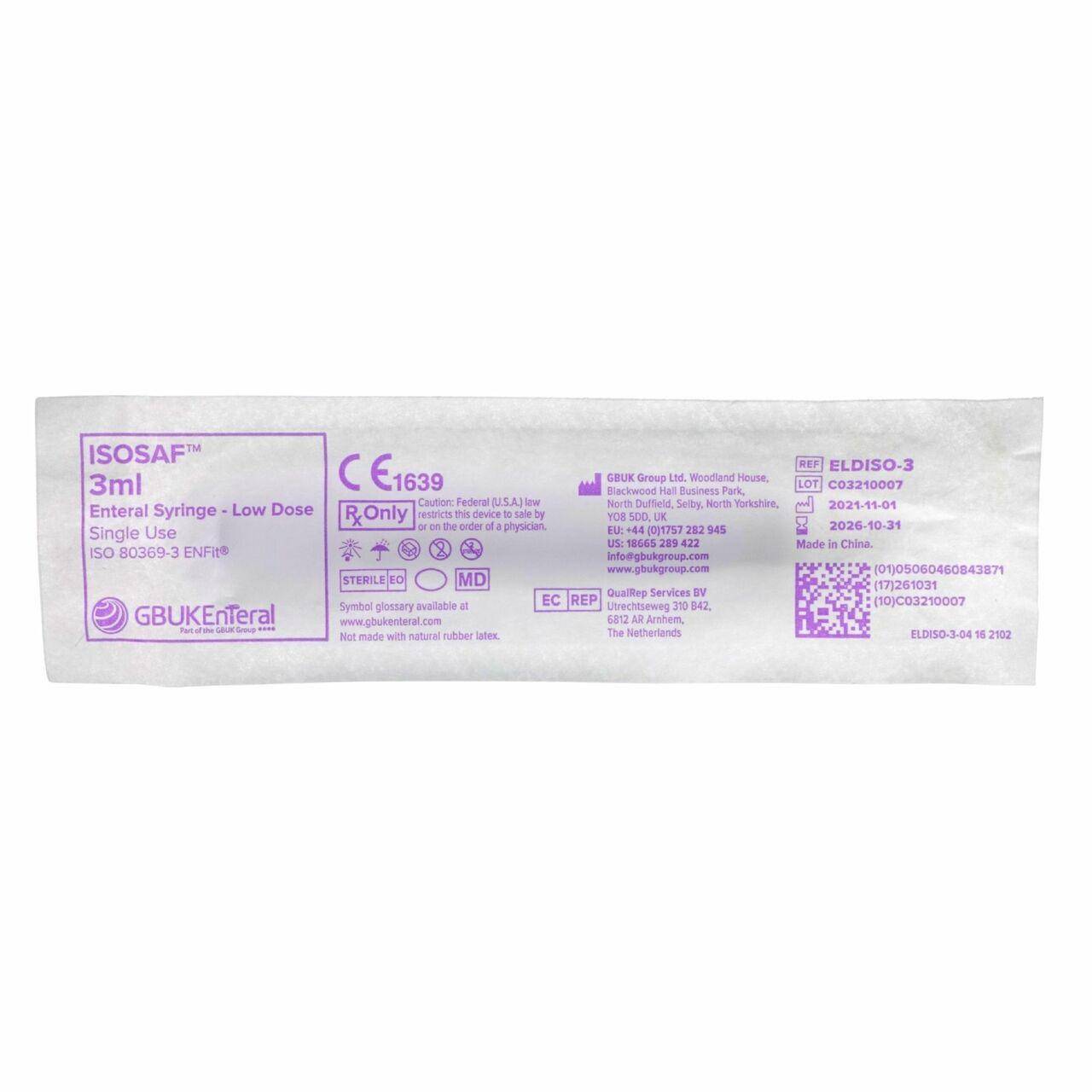 Enteral 3ml ENFIT Low Dose Enteral Syringes ISOSAF ELDISO-3 UKMEDI - UK Medical Supplies