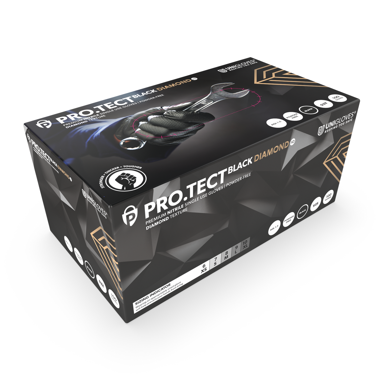 PRO.TECT Black Diamond HD getextureerde nitrilhandschoenen, doos van 100