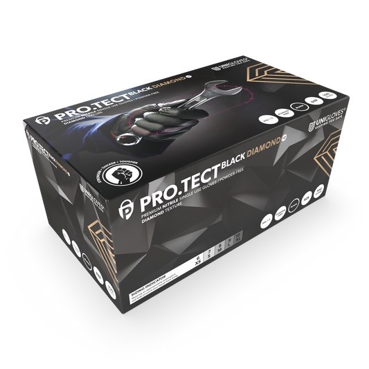 PRO.TECT Black Diamond HD getextureerde nitrilhandschoenen, doos van 100