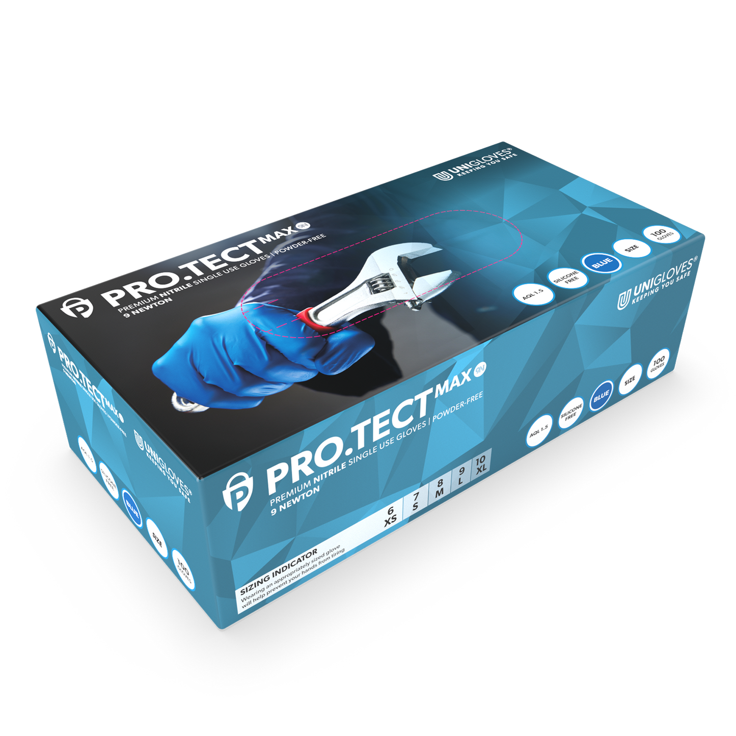 PRO.TECT Max 9N Nitriile Blue Gloves Extra Strong Box of 100