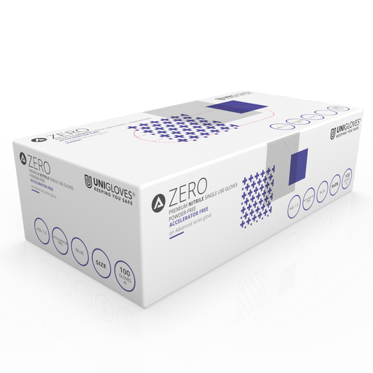 Unigloves Advanced Zero Accelerator Gratis nitrilonderzoek Multifunctioneel en poedervrij Doos van 100
