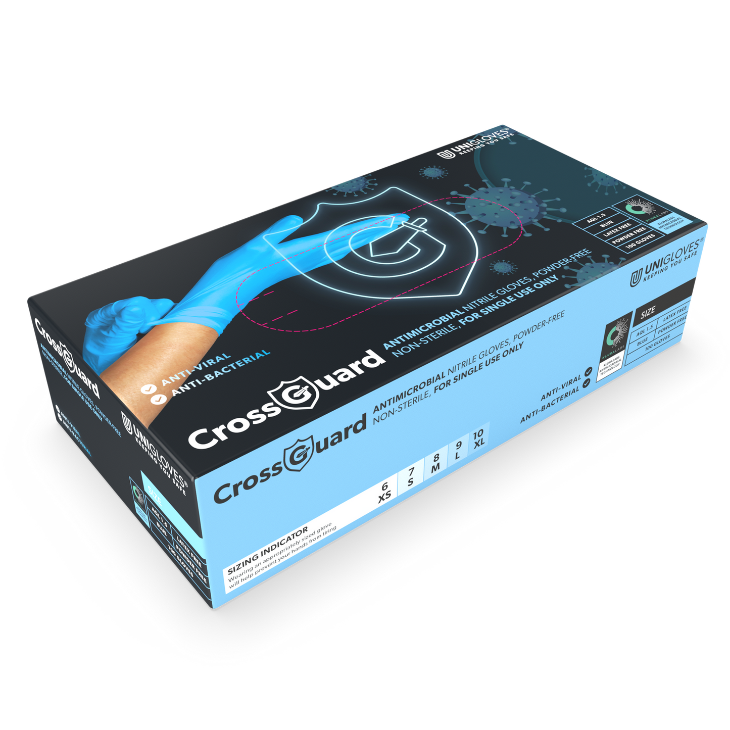 CROSSGUARD antimicrobiële nitrilhandschoenen, doos van 100