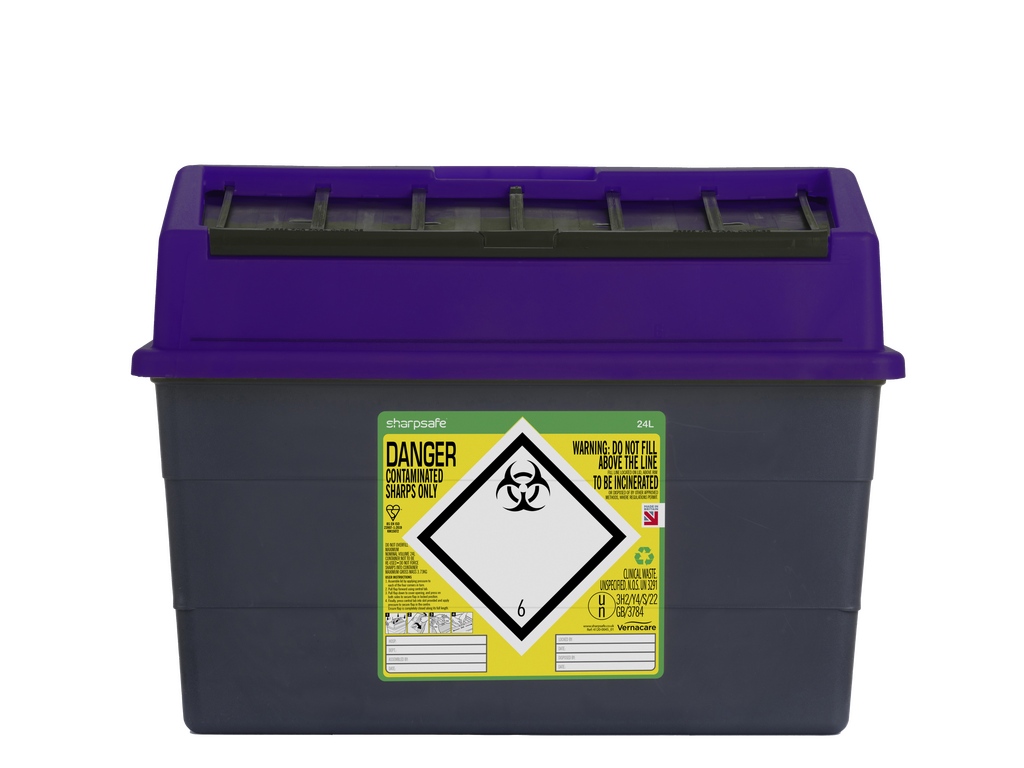 24 Liter Sharpsafe Paarse Afvalcontainer voor Scherpe Voorwerpen