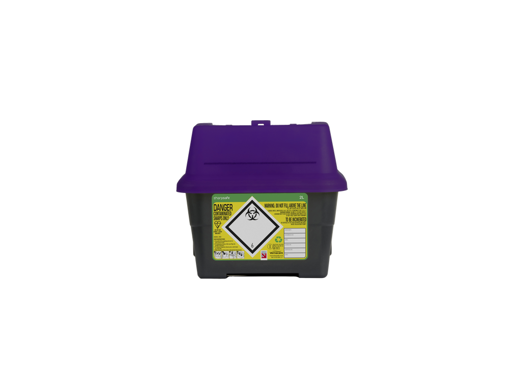 2 Liter Sharpsafe Paarse Afvalcontainer