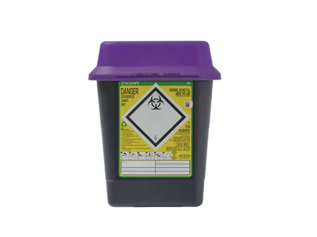 5 Liter Sharpsafe Paarse Afvalcontainer
