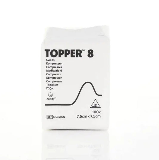 7,5 cm x 7,5 cm Topper 8 4-laags niet-steriele wattenstaafjes, verpakking van 100 J&J