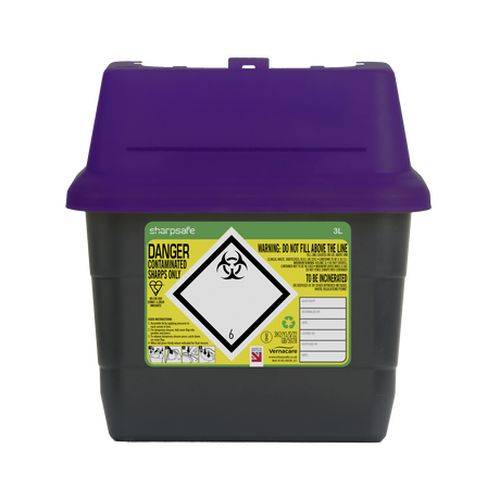 3 Liter Sharpsafe Paarse Afvalcontainer