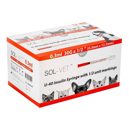 Sol-Vet 0,3 ml 30 g 0,5 inch U40-spuit met vaste naald