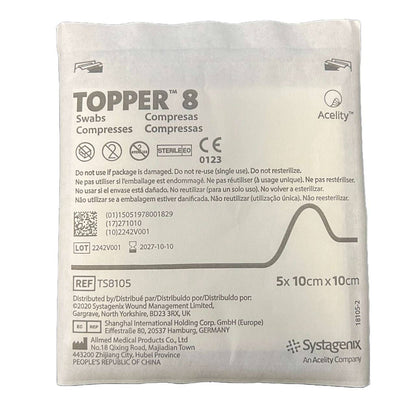 10 cm x 10 cm Topper 8 steriele gaasjes, één pakket van 5