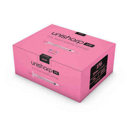 1 ml 0,5 inch 27 g roze Unisharp spuit en naald u100