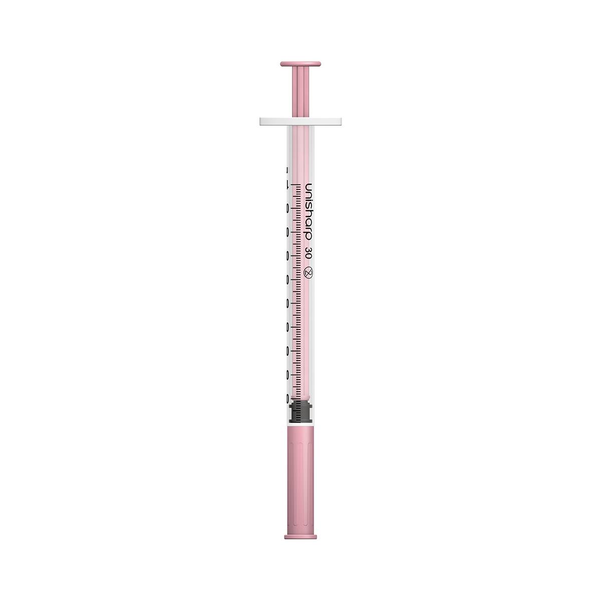 1 ml 0,5 inch 30 g roze Unisharp spuit en naald u100