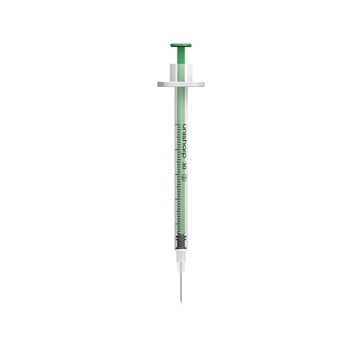 0,5 ml 0,5 inch 30 g groene unisharp spuit en naald u100