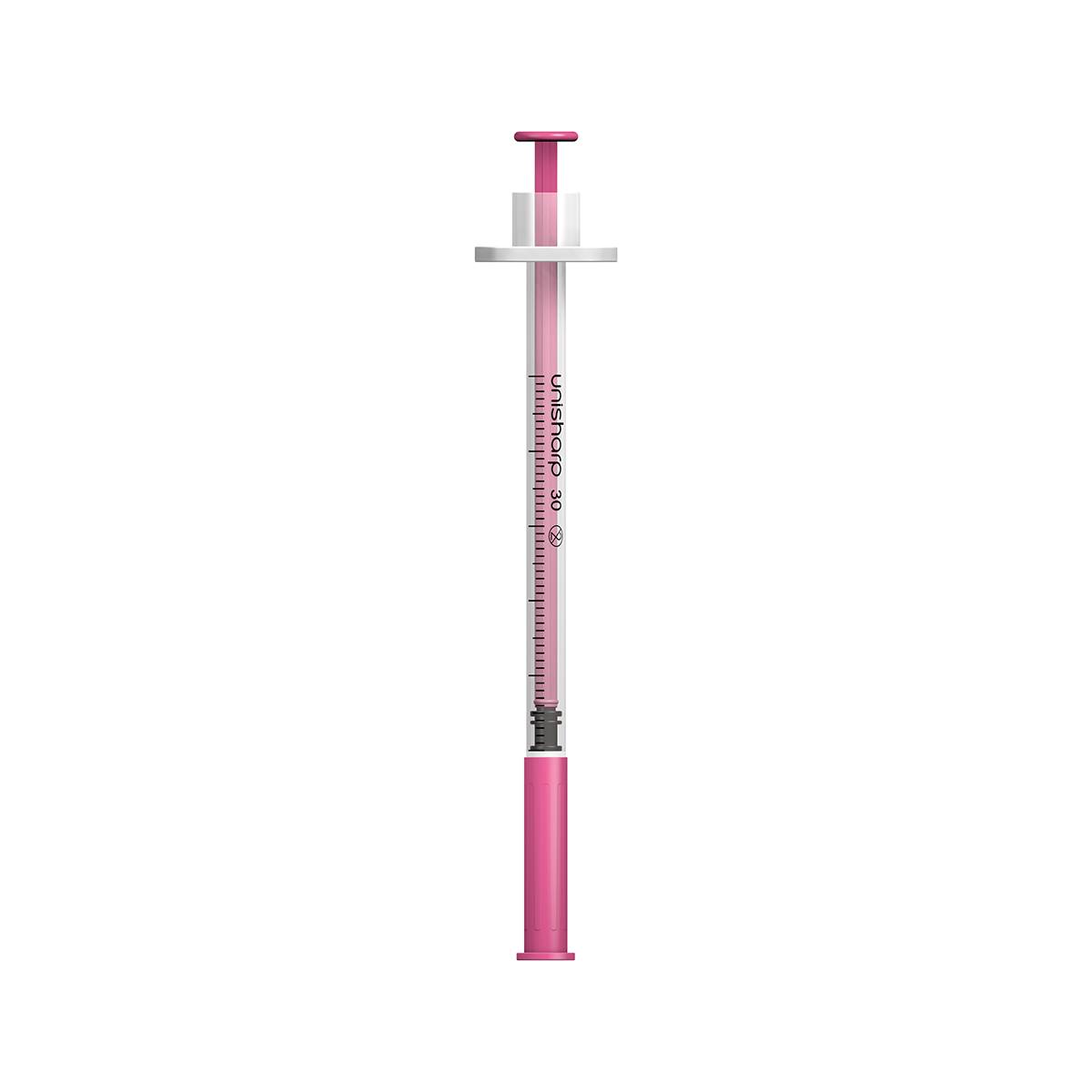 0,5 ml 0,5 inch 30 g roze unisharp spuit en naald u100