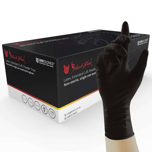 Unigloves Select zwarte latex handschoenen met lange manchetten