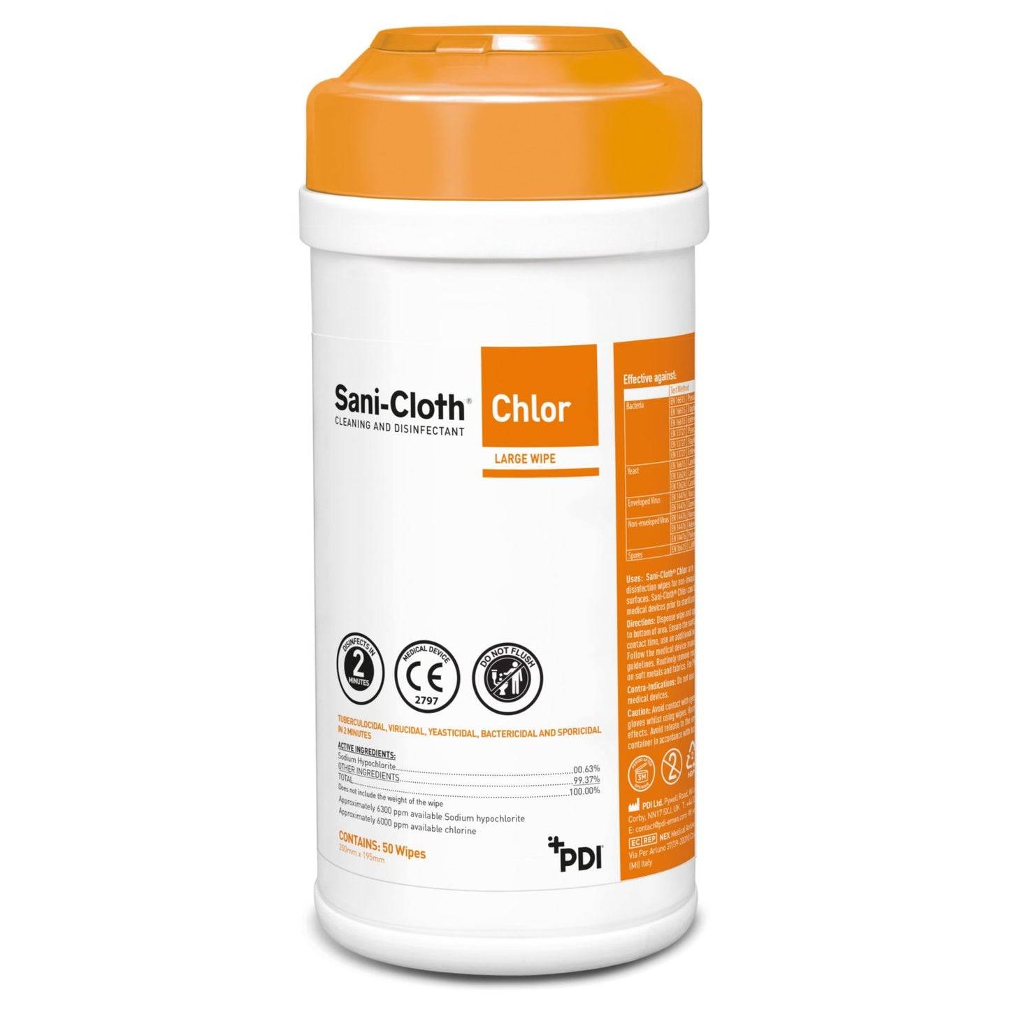 Sani–Cloth Chlor Disinfecant Wipes Tube of 50 - UKMEDI